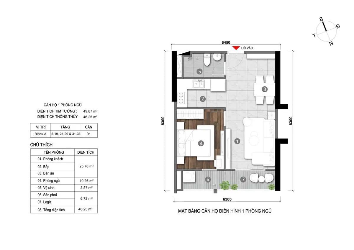 ASTRAL CITY thiet ke can ho 1 phong ngu 50m2 astral city - ASTRAL CITY