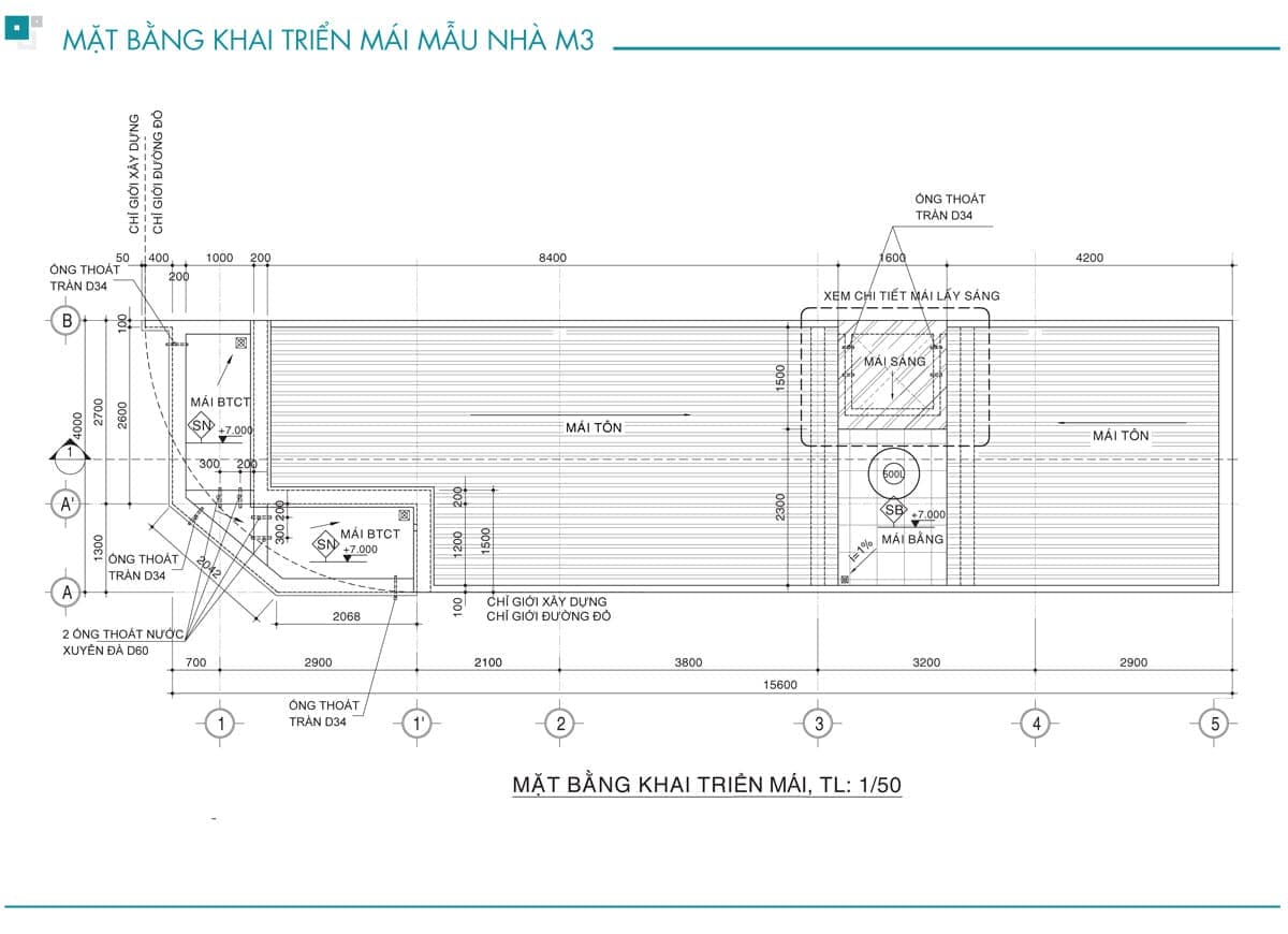 Dự Án Nhà Phố The Hestia Riverside Residence Long An Mặt Bằng Khai Triển Mái Mẫu Nhà M3 - Dự Án Nhà Phố The Hestia Riverside Residence Long An