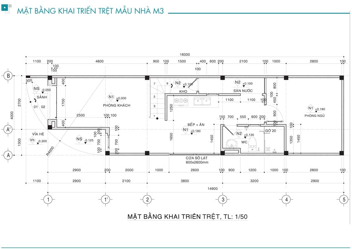 Dự Án Nhà Phố The Hestia Riverside Residence Long An Mặt Bằng Khai Triển Trệt Mẫu Nhà M3 - Dự Án Nhà Phố The Hestia Riverside Residence Long An