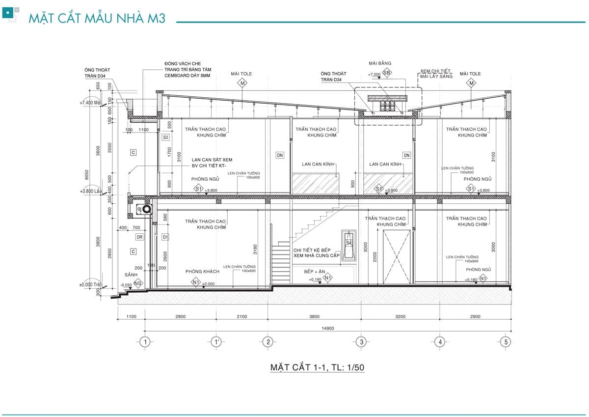 Dự Án Nhà Phố The Hestia Riverside Residence Long An Mặt Cắt Mẫu Nhà M3 - Dự Án Nhà Phố The Hestia Riverside Residence Long An