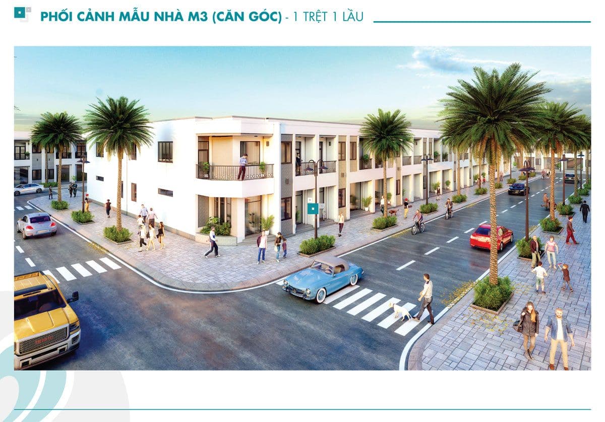 Dự Án Nhà Phố The Hestia Riverside Residence Long An Phối Cảnh Mẫu Nhà M3 Căn Góc 1 Trệt 1 Lầu - Dự Án Nhà Phố The Hestia Riverside Residence Long An