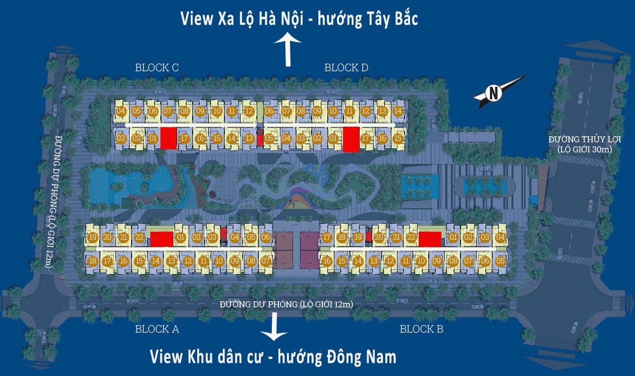 Mặt bằng tổng thể 4 Block căn hộ Him Lam Phú An