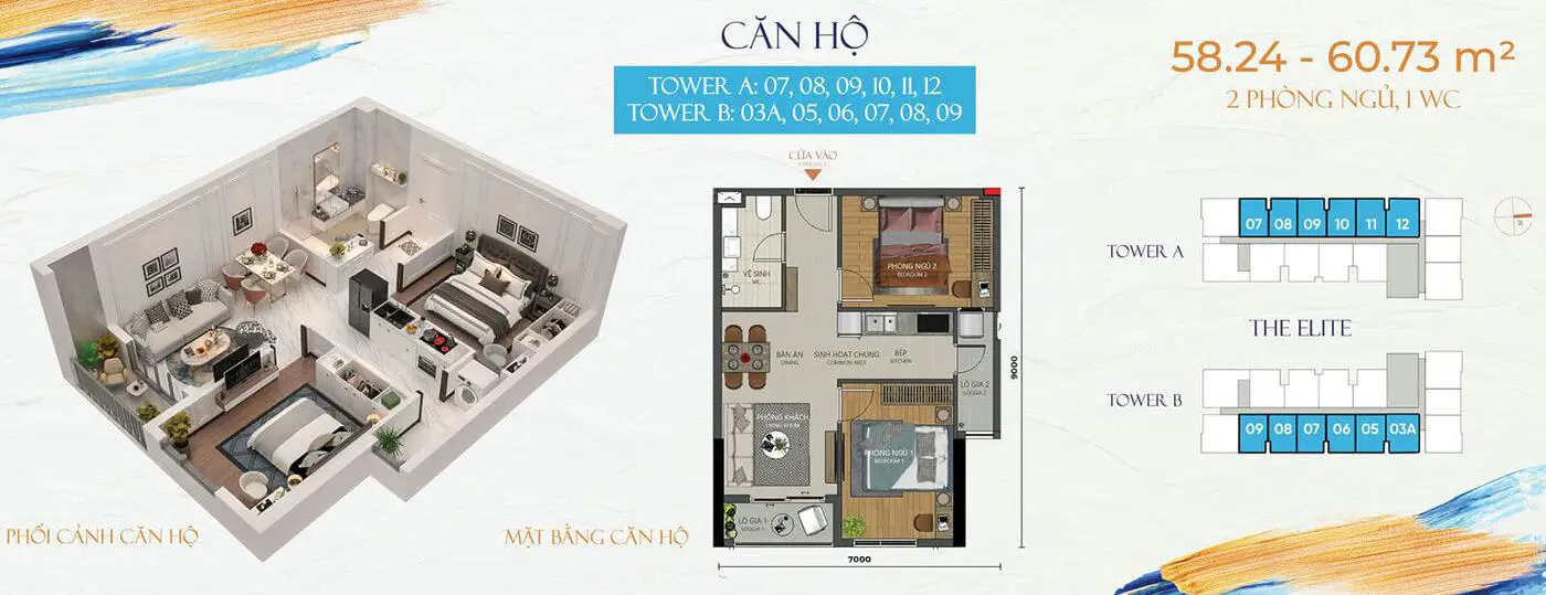 Mercury Palace Phú Mỹ 6 Thiết kế Căn hộ Mercury Palace Phú Mỹ 2PN-1WC