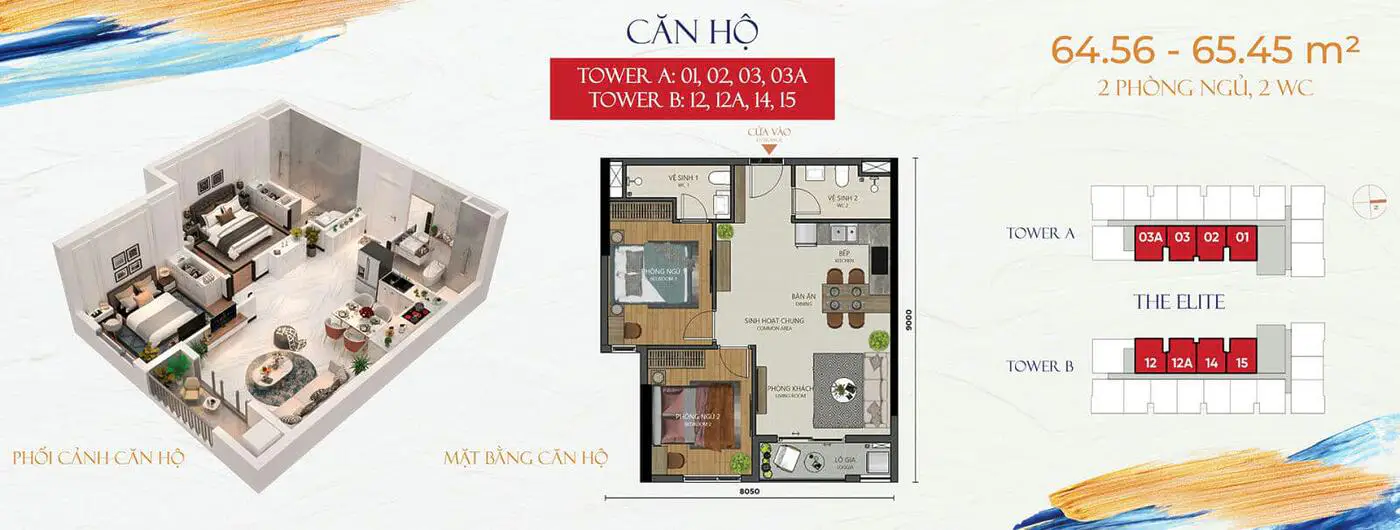 Mercury Palace Phú Mỹ 7 Thiết kế Căn hộ Mercury Palace Phú Mỹ 2PN-2WC-65m2