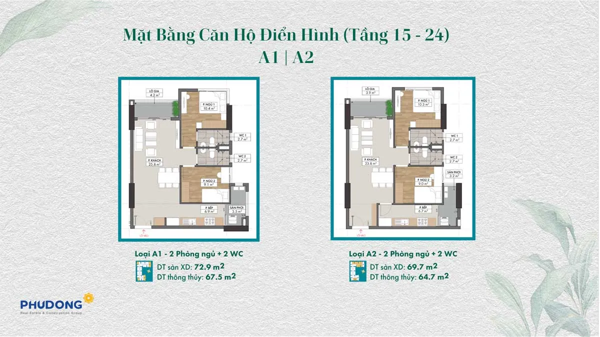 PHÚ ĐÔNG SKY GARDEN 16 Căn hộ A1 - A2 Phú Đông Sky Garden