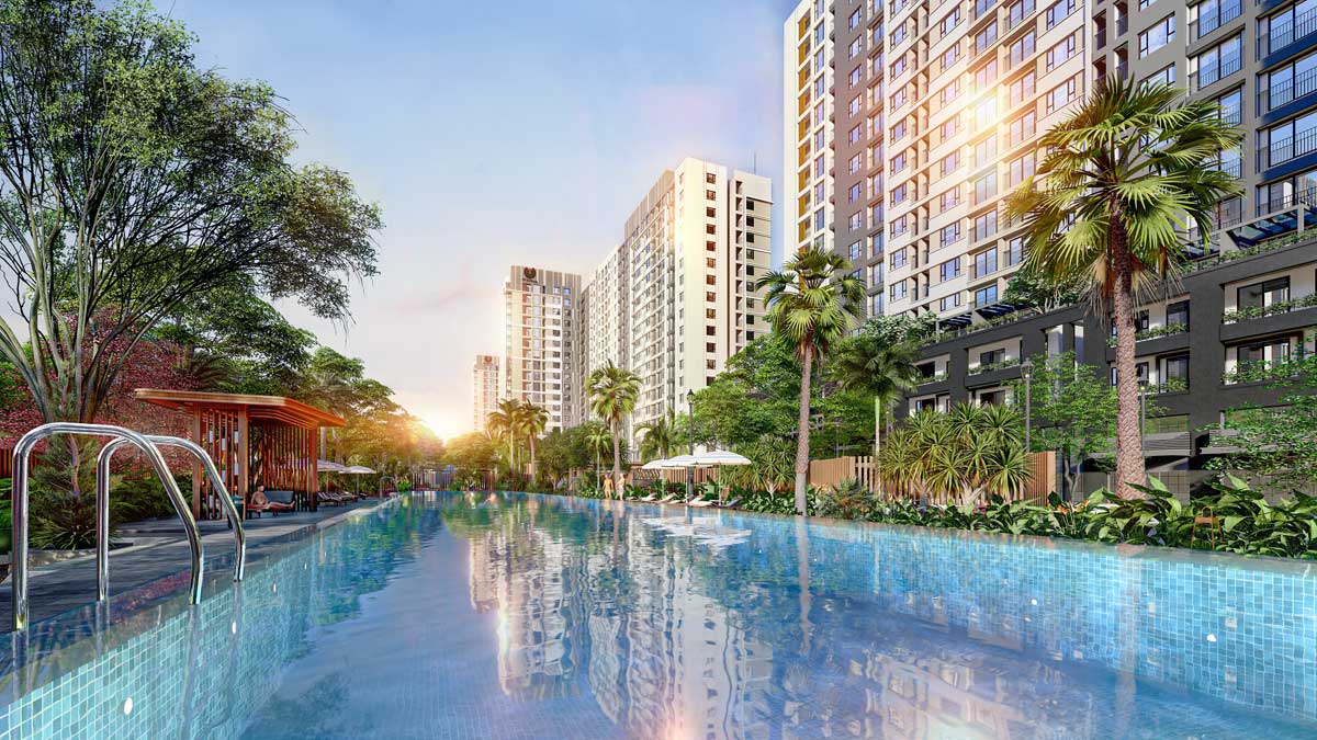 Hồ bơi tràn bờ tại Khu Căn hộ Picity Central Park Quận 12