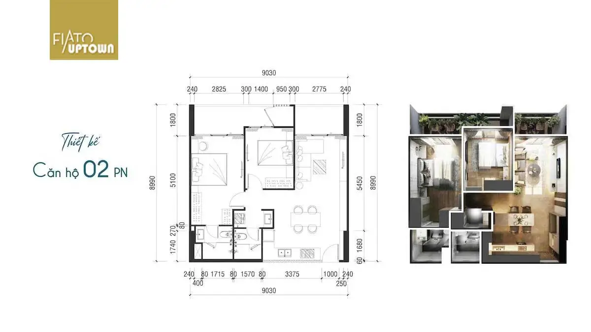 Fiato Uptown thiet ke can ho 2PN fiato uptown - Fiato Uptown