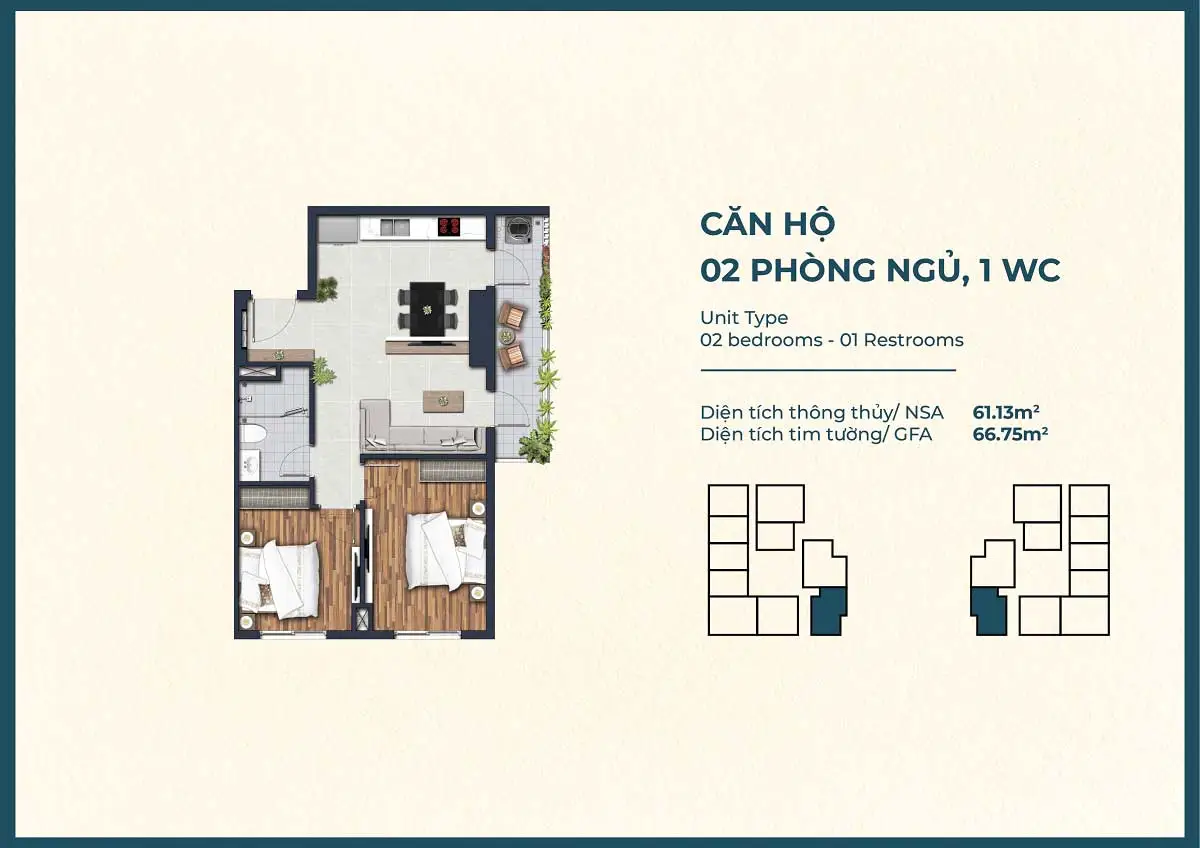 The Felix Thuận An 8 Thiết kế Căn hộ 2PN 1WC The Felix Thuận An