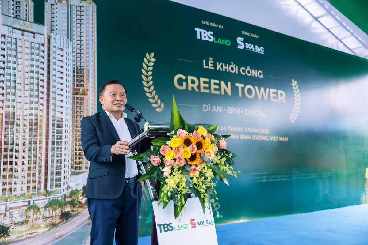 GREEN TOWER DĨ AN BÌNH DƯƠNG 4 Ông Nguyễn Đức Thuấn - Chủ tịch HĐQT TBS Group phát biểu tại sự kiện khởi công Green Tower