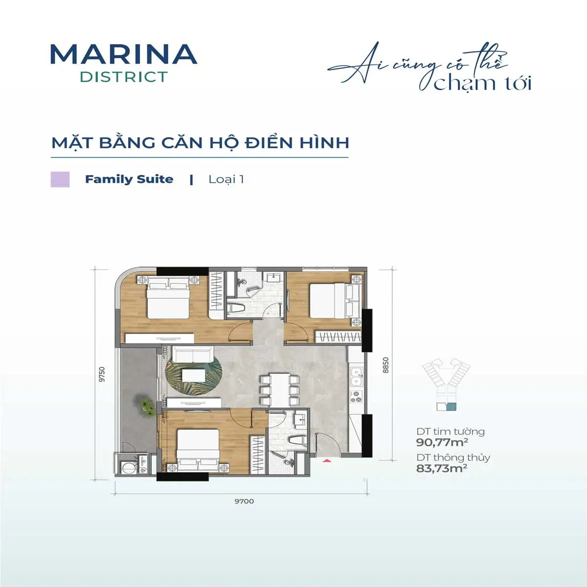 Marina District Quy Nhơn Mat bang Can ho 90.77m2 Marina District - Marina District Quy Nhơn