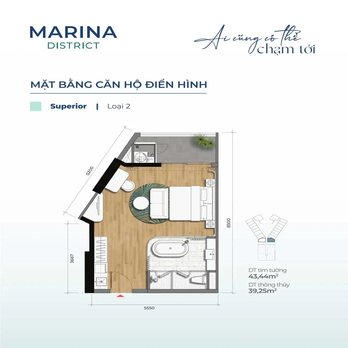 Marina District Quy Nhơn Mat bang Can ho 43.44m2 Marina District - Marina District Quy Nhơn
