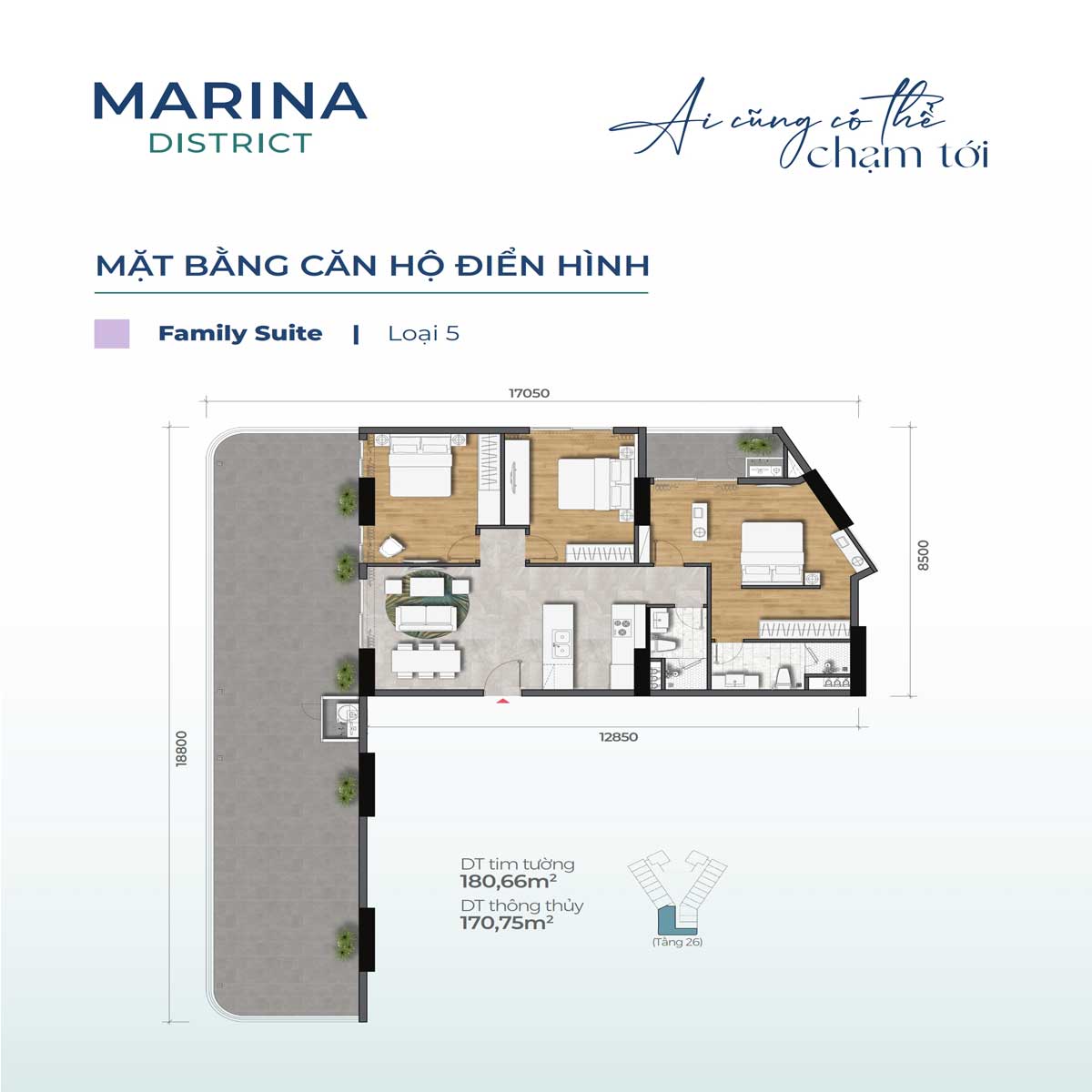 Mat bang Can ho 180.66m2 Marina District - Marina District Quy Nhơn