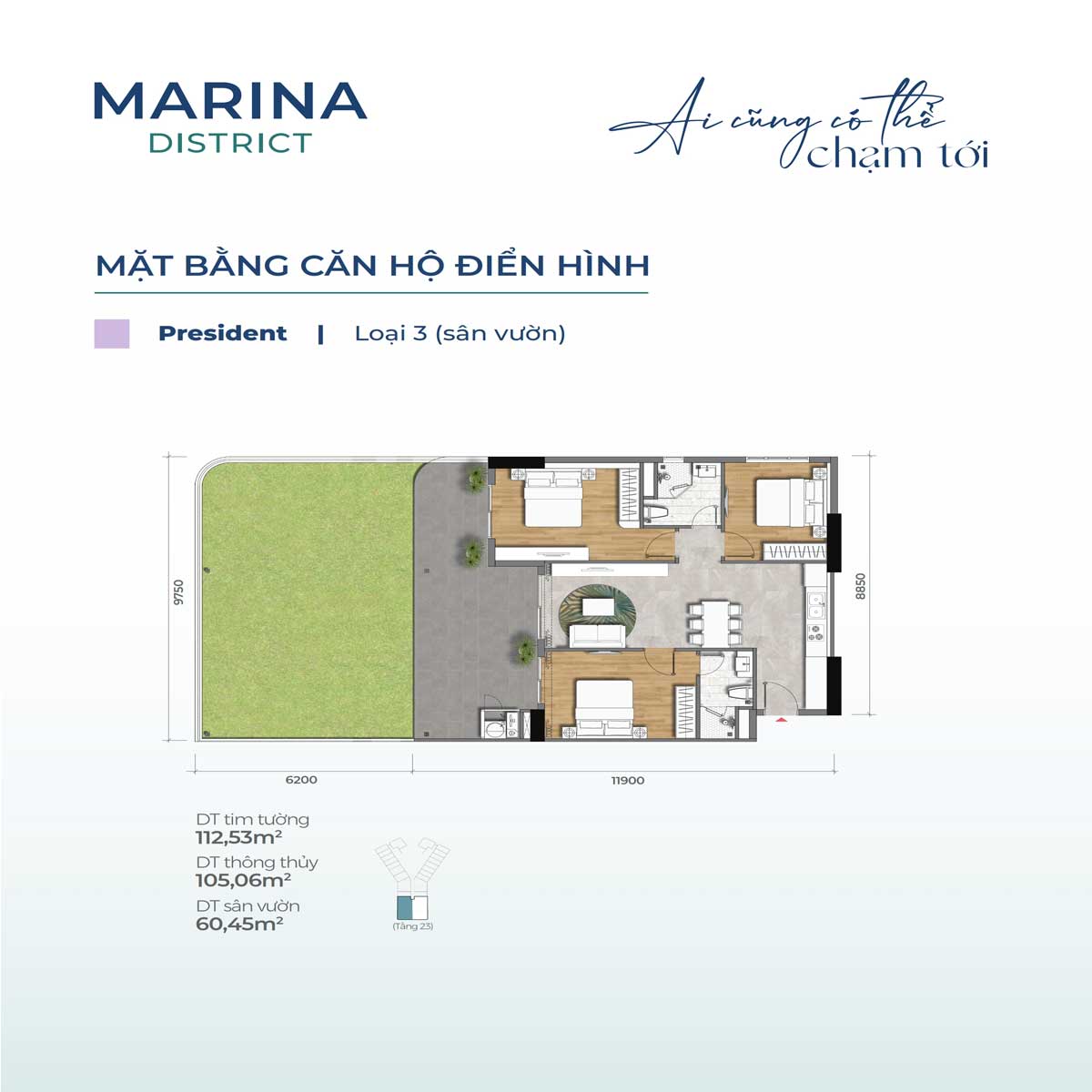 Mat bang Can ho San vuon 112.53m2 Marina District - Marina District Quy Nhơn