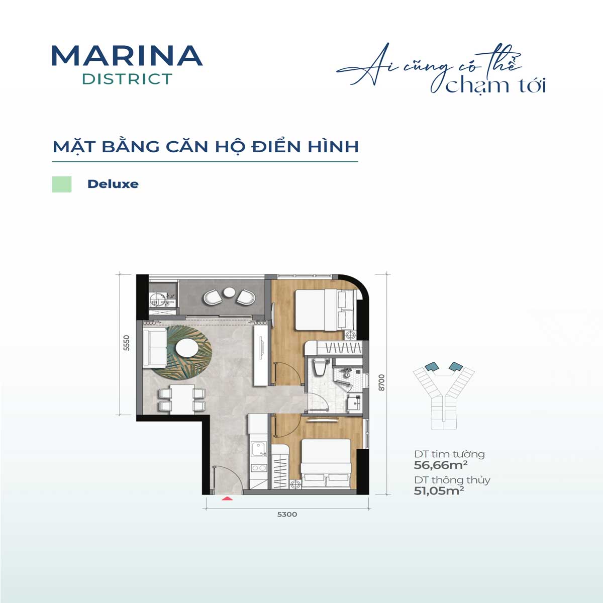 Mat bang Can ho 56.66m2 Marina District - Marina District Quy Nhơn