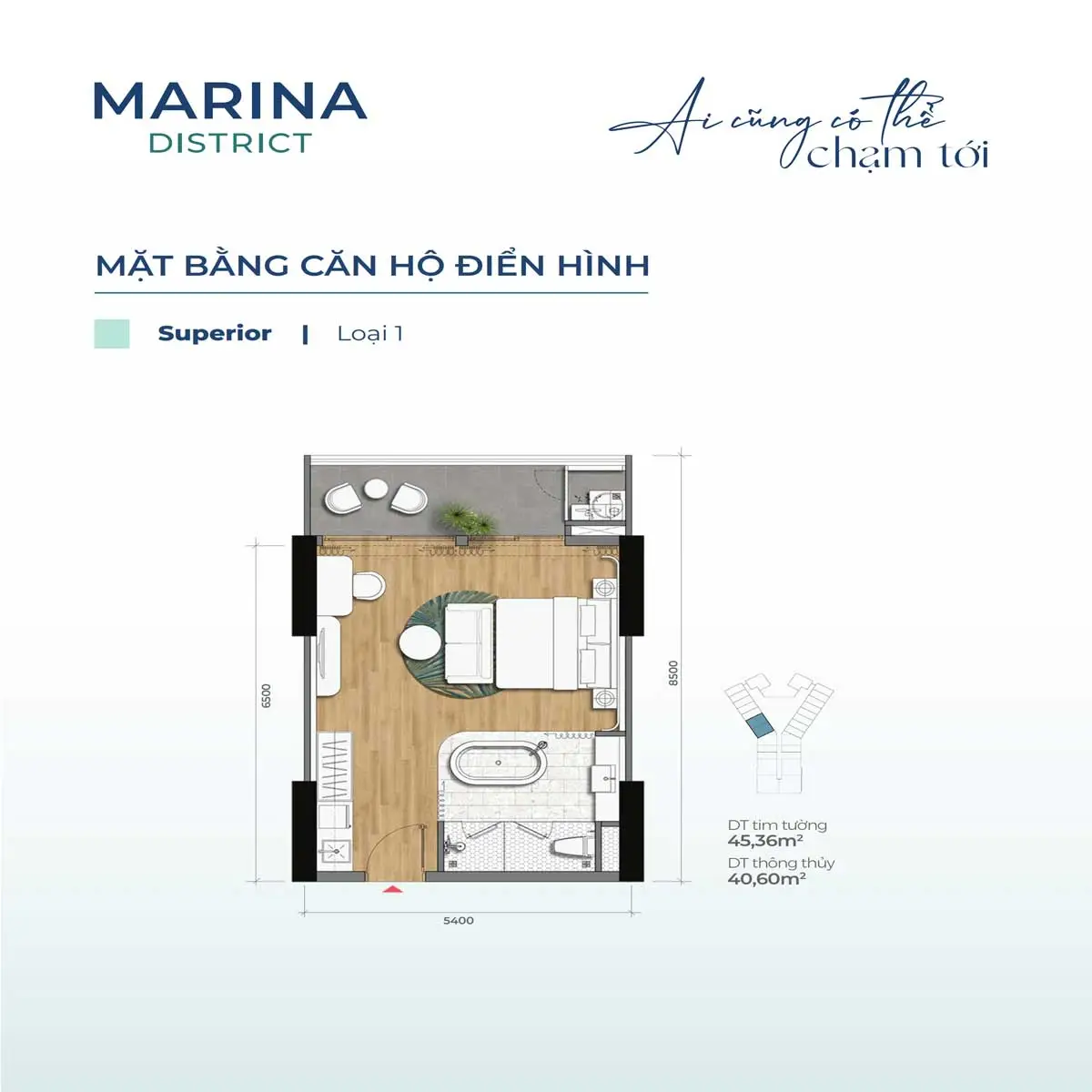Marina District Quy Nhơn Mat bang Can ho 45.36m2 Marina District - Marina District Quy Nhơn