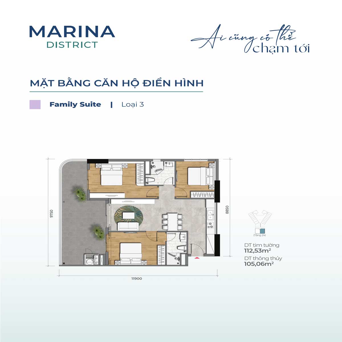 Mat bang Can ho 71.59m2 Marina District - Marina District Quy Nhơn