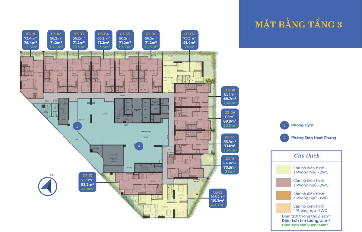 Mặt bằng Tầng 3 Dự án Calla Apartment Quy Nhơn