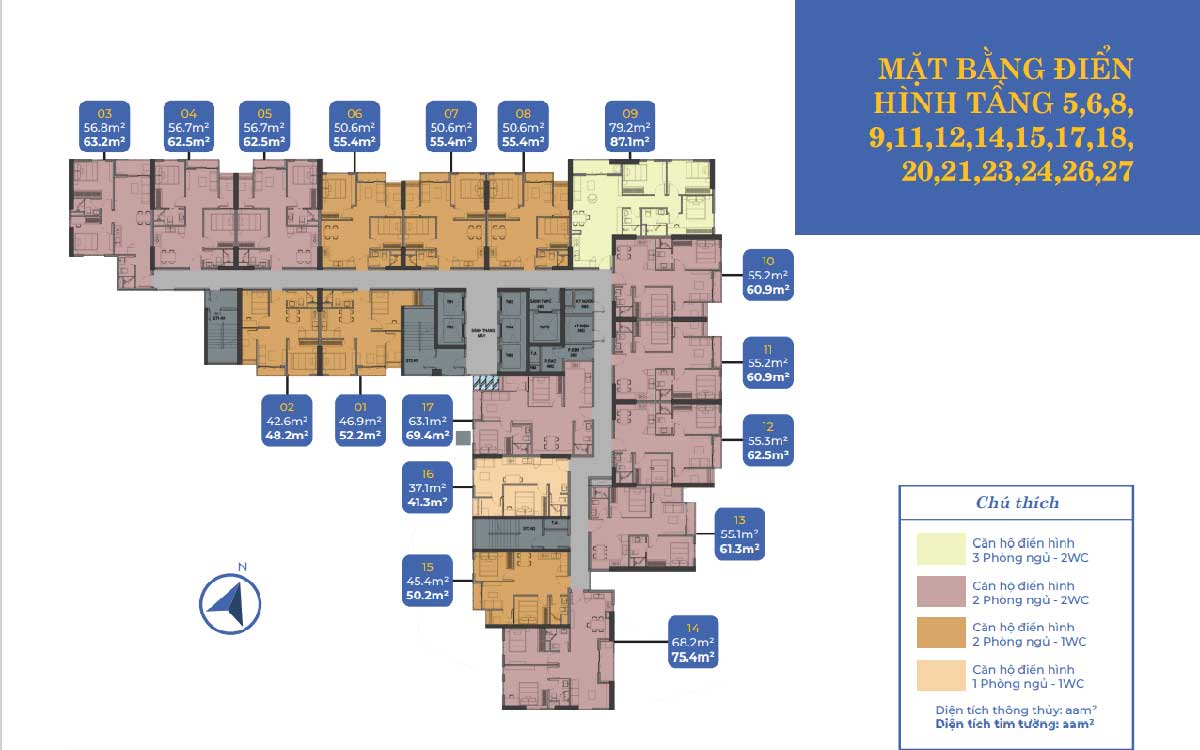 Mặt bằng Tầng Dự án Calla Apartment Quy Nhơn