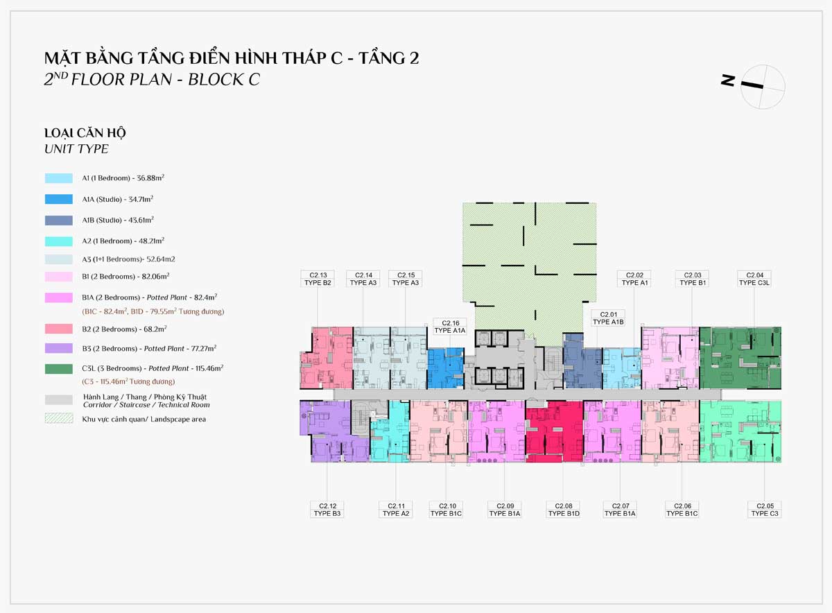 Mặt bằng Tầng 2 Block C Dự án Căn hộ Elysian Lò Lu Quận 9 Thủ Đức