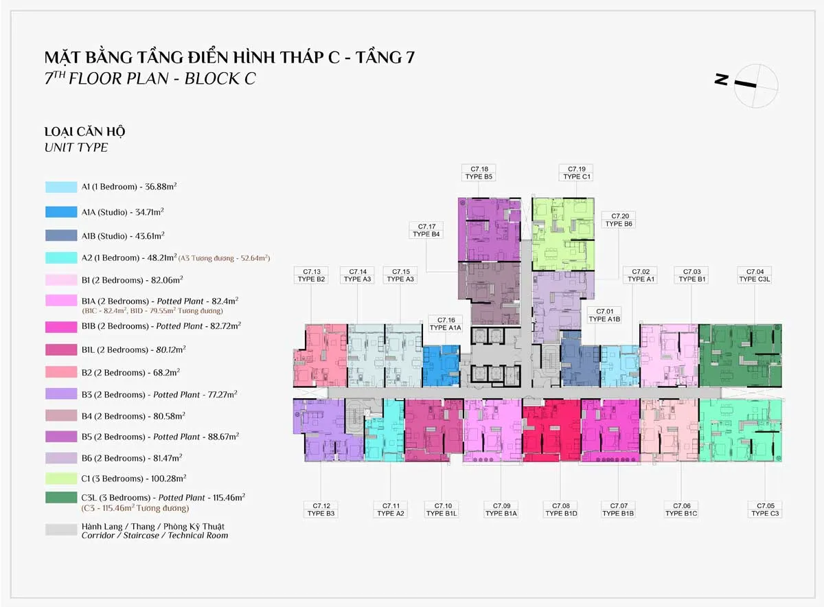 Elysian Thủ Đức 18 Mặt bằng Tầng 7 Block C Dự án Căn hộ Elysian Lò Lu Quận 9 Thủ Đức