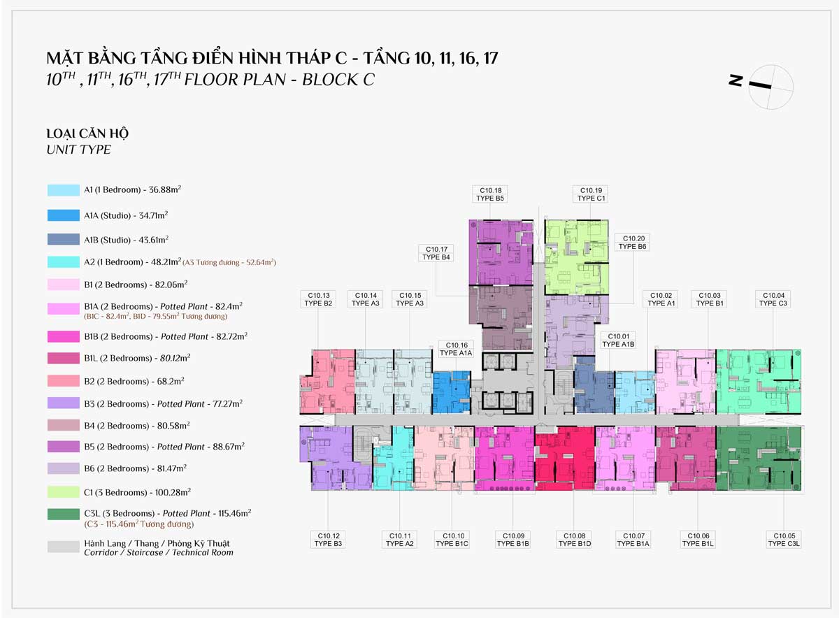 Mặt bằng Tầng 10-11-16-17 Block C Dự án Căn hộ Elysian Lò Lu Quận 9 Thủ Đức