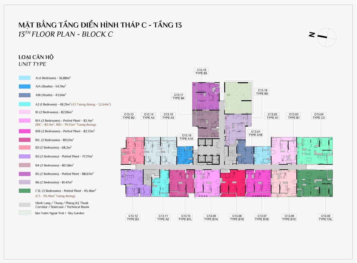 Mặt bằng Tầng 13 Block C Dự án Căn hộ Elysian Lò Lu Quận 9 Thủ Đức