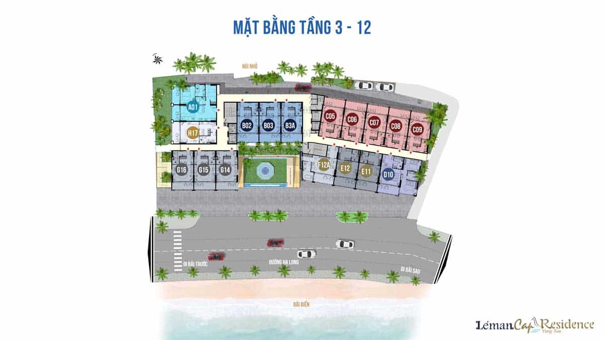 Mặt bằng Tầng 3-12 Dự án Léman Cap Residence Vũng Tàu