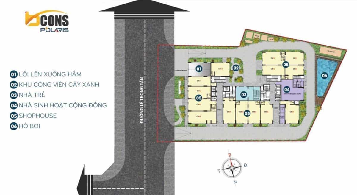 Mặt bằng Tổng thể Dự án Căn hộ Bcons Polaris Lê Trọng Tấn Dĩ An Bình Dương