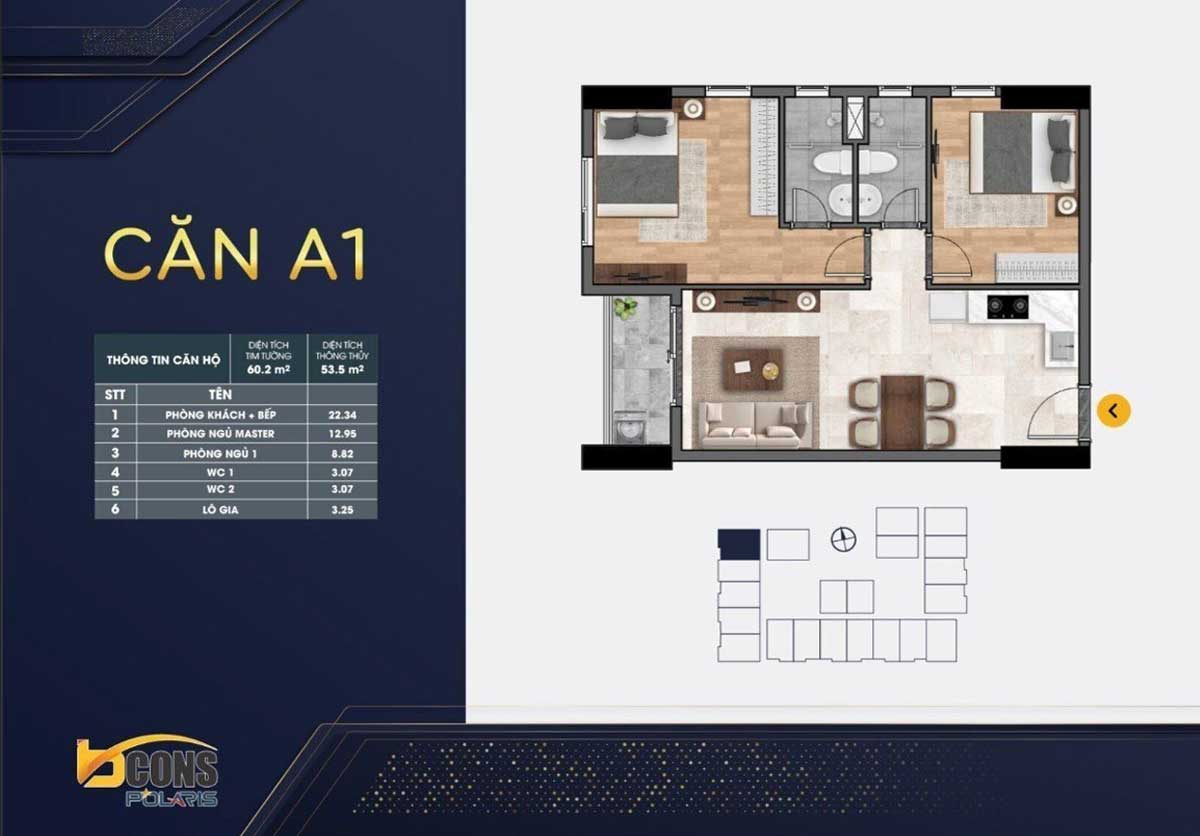 Thiết kế Căn hộ A1 Bcons Polaris Lê Trọng Tấn Dĩ An Bình Dương