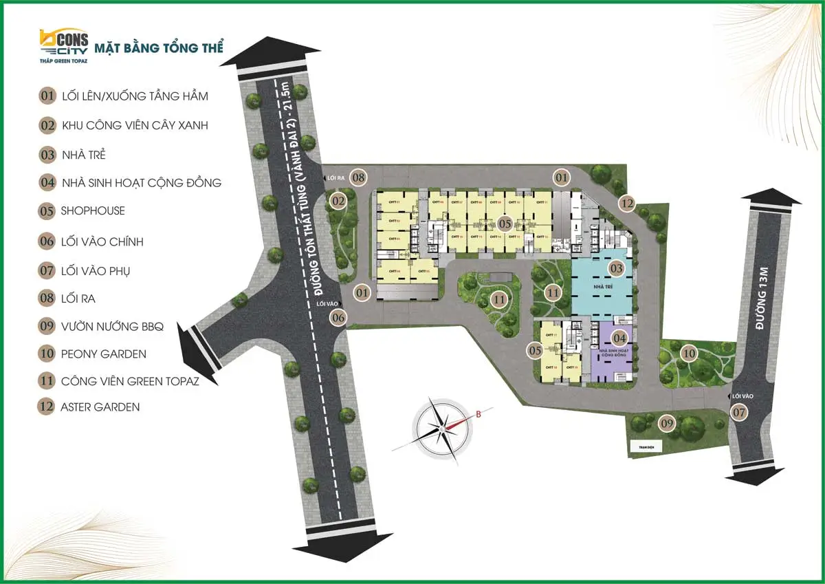 BCONS CITY 15 Mặt bằng Tổng thể Tháp Green Topaz Bcons City Dĩ An Bình Dương