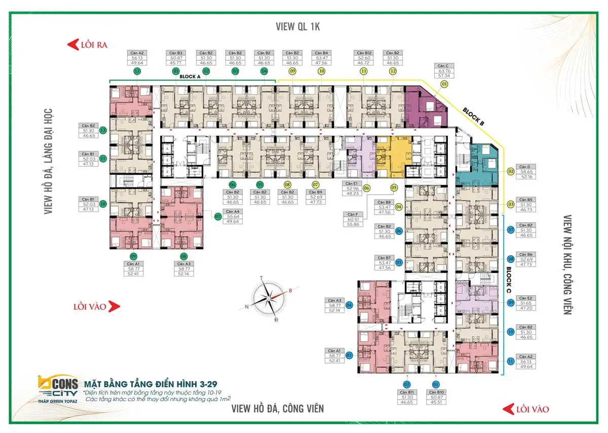 BCONS CITY 18 Mặt bằng Tầng 3-29 Tháp Green Topaz Bcons City Dĩ An Bình Dương