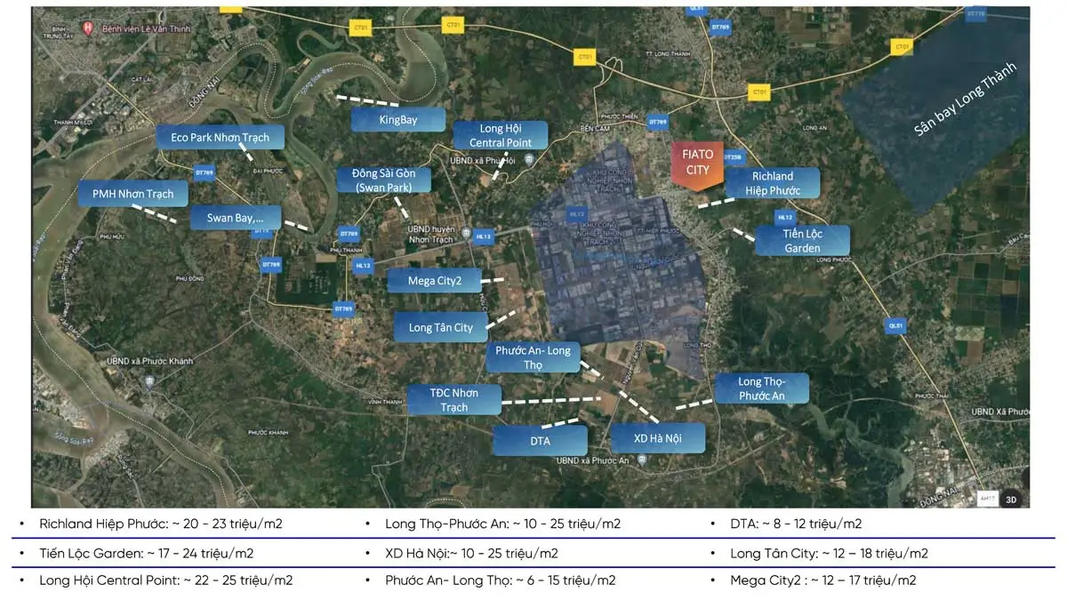 Fiato City Nhơn Trạch 18 Giá bán các dự án sung quanh Fiato City Nhơn Trạch