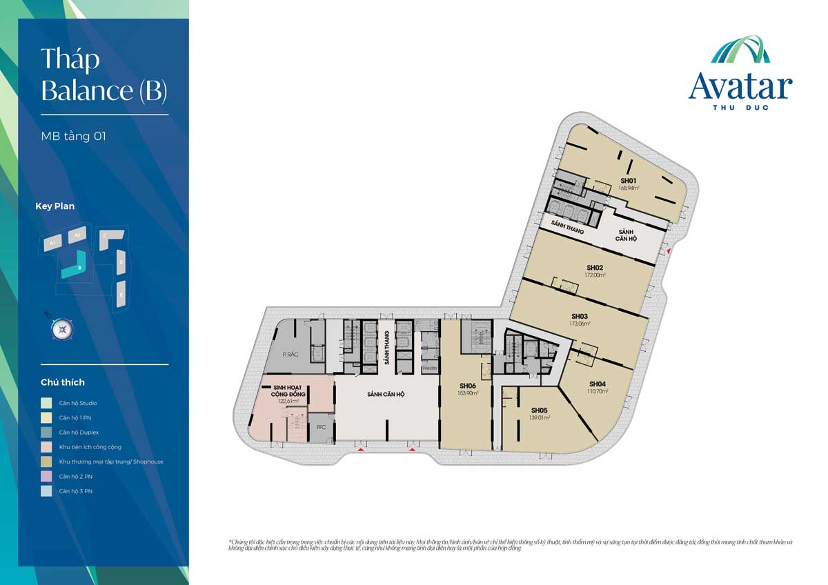 Mặt bằng Tầng 1 Tháp B-Balance Dự án Avatar Thủ Đức
