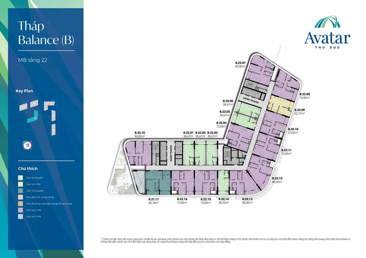 Mặt bằng Tầng 22 Tháp B-Balance Dự án Avatar Thủ Đức
