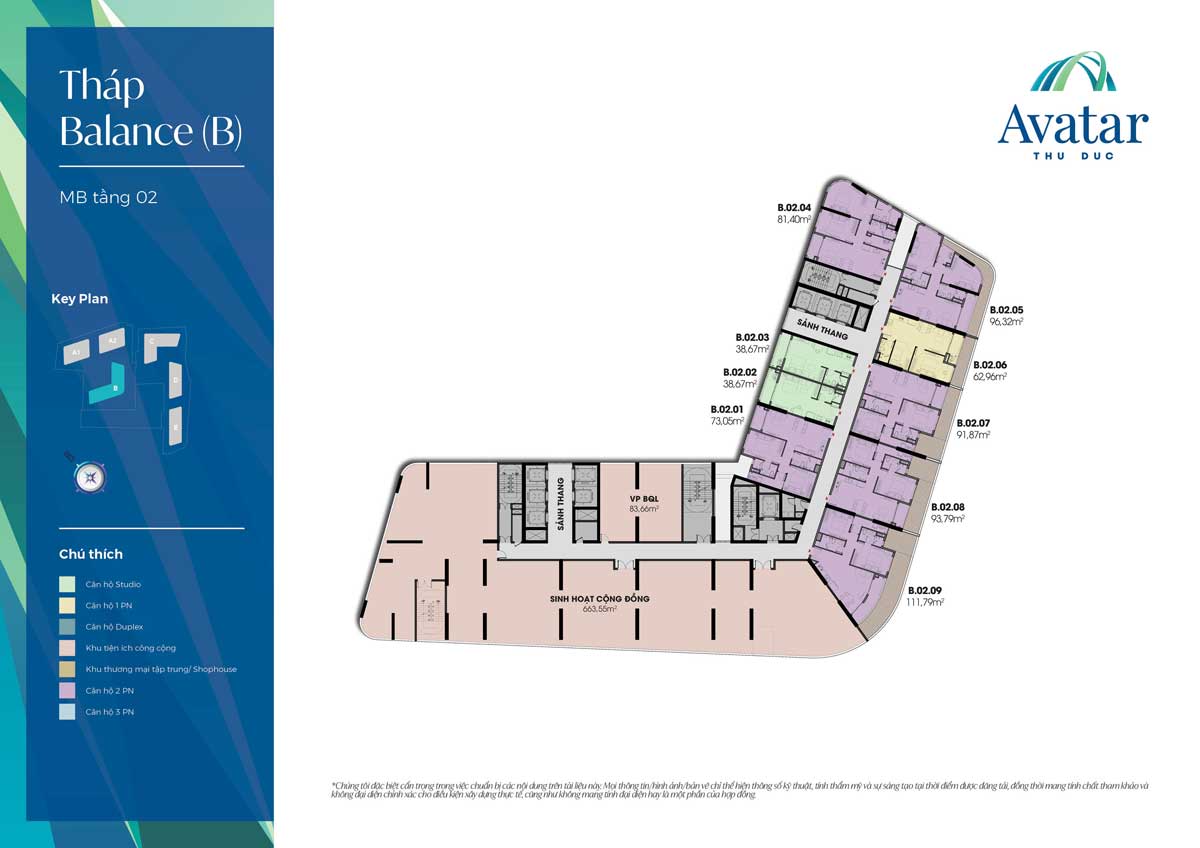 Mặt bằng Tầng 2 Tháp B-Balance Dự án Avatar Thủ Đức