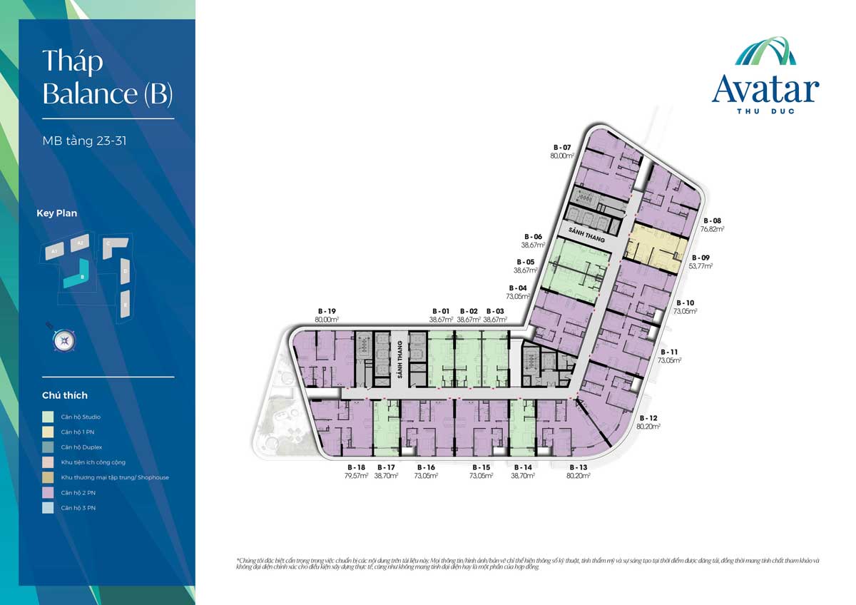 Mặt bằng Tầng 23-31 Tháp B-Balance Dự án Avatar Thủ Đức