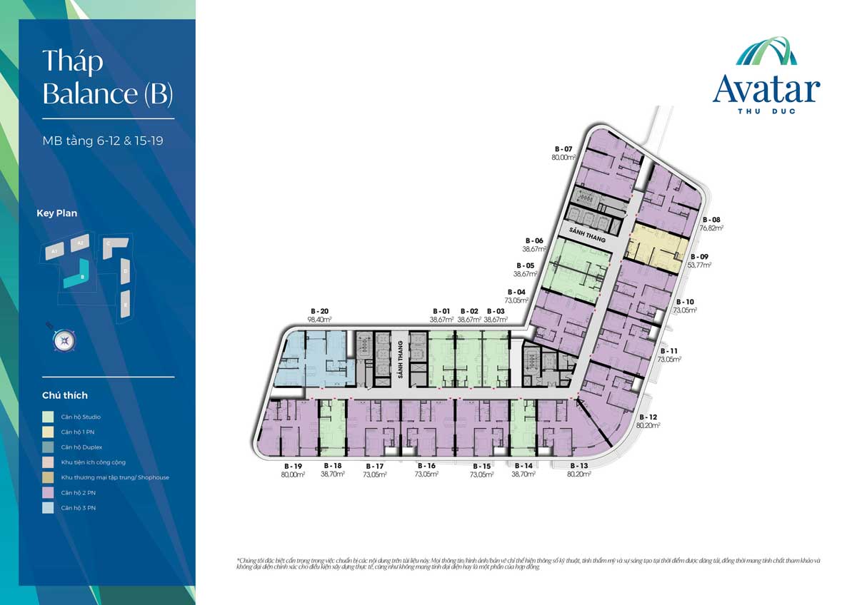 Mặt bằng Tầng 6-12-15-19 Tháp B-Balance Dự án Avatar Thủ Đức