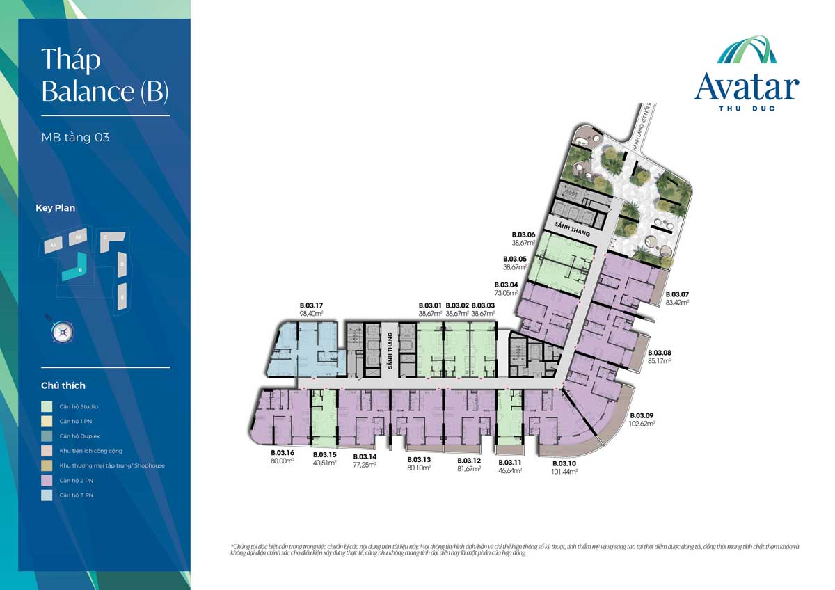 Mặt bằng Tầng 3 Tháp B-Balance Dự án Avatar Thủ Đức