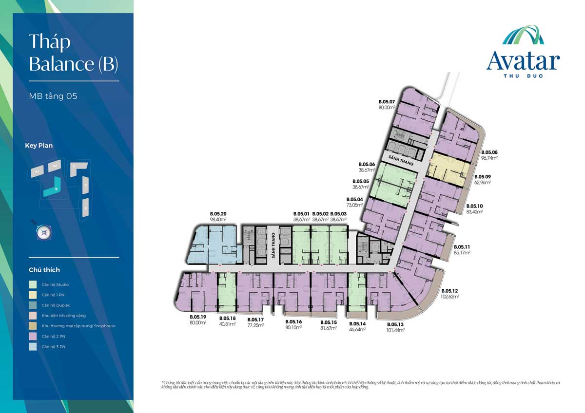 Mặt bằng Tầng 5 Tháp B-Balance Dự án Avatar Thủ Đức