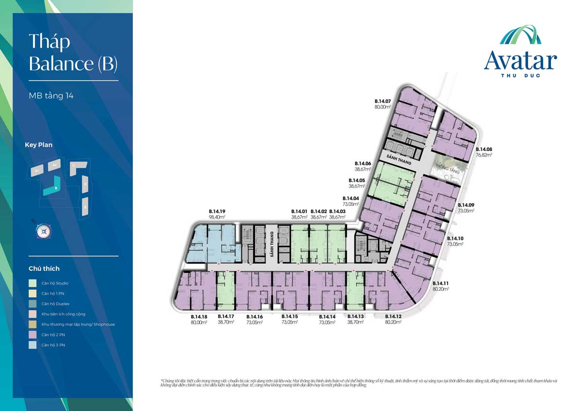 Mặt bằng Tầng 14 Tháp B-Balance Dự án Avatar Thủ Đức