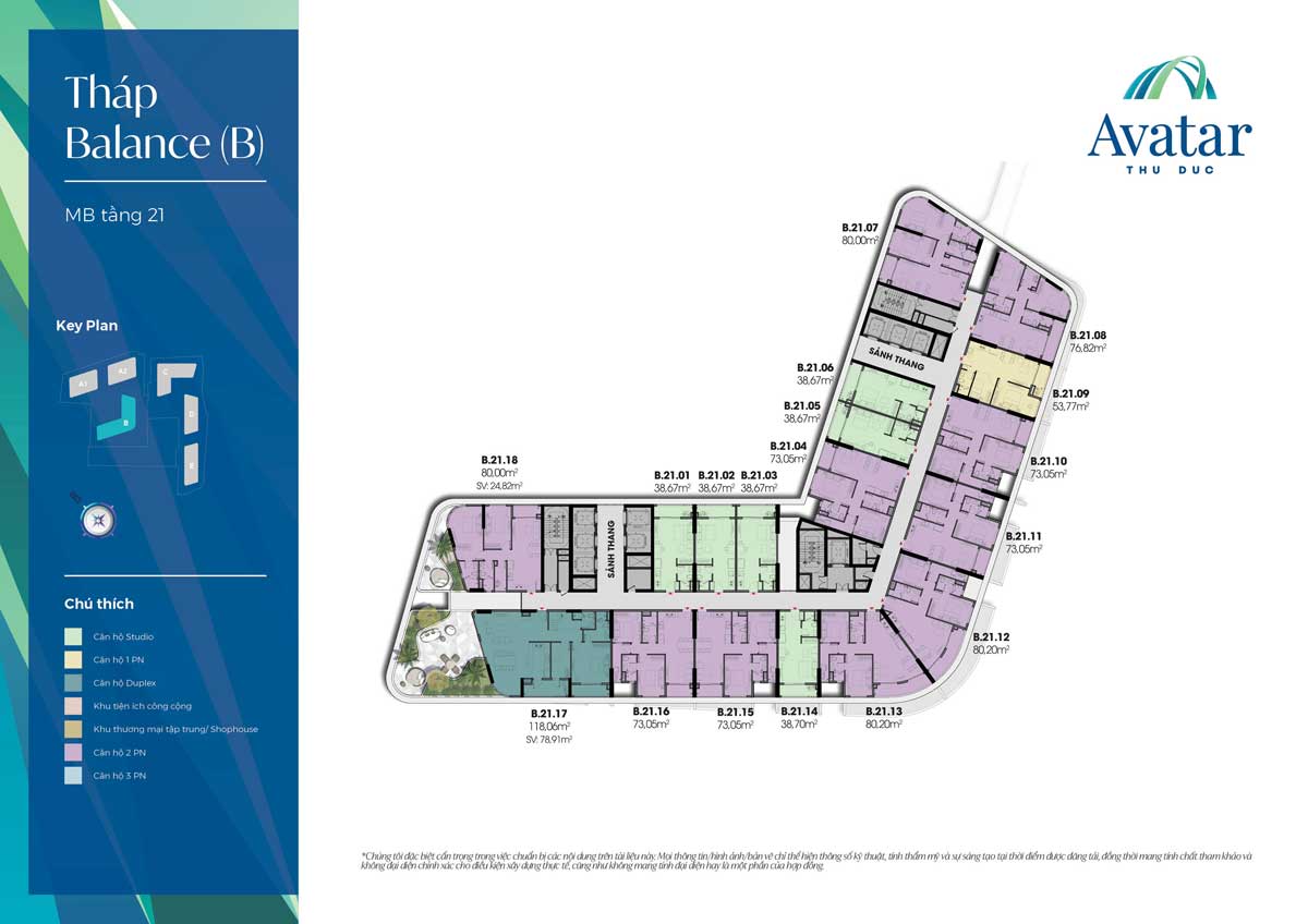 Mặt bằng Tầng 21 Tháp B-Balance Dự án Avatar Thủ Đức