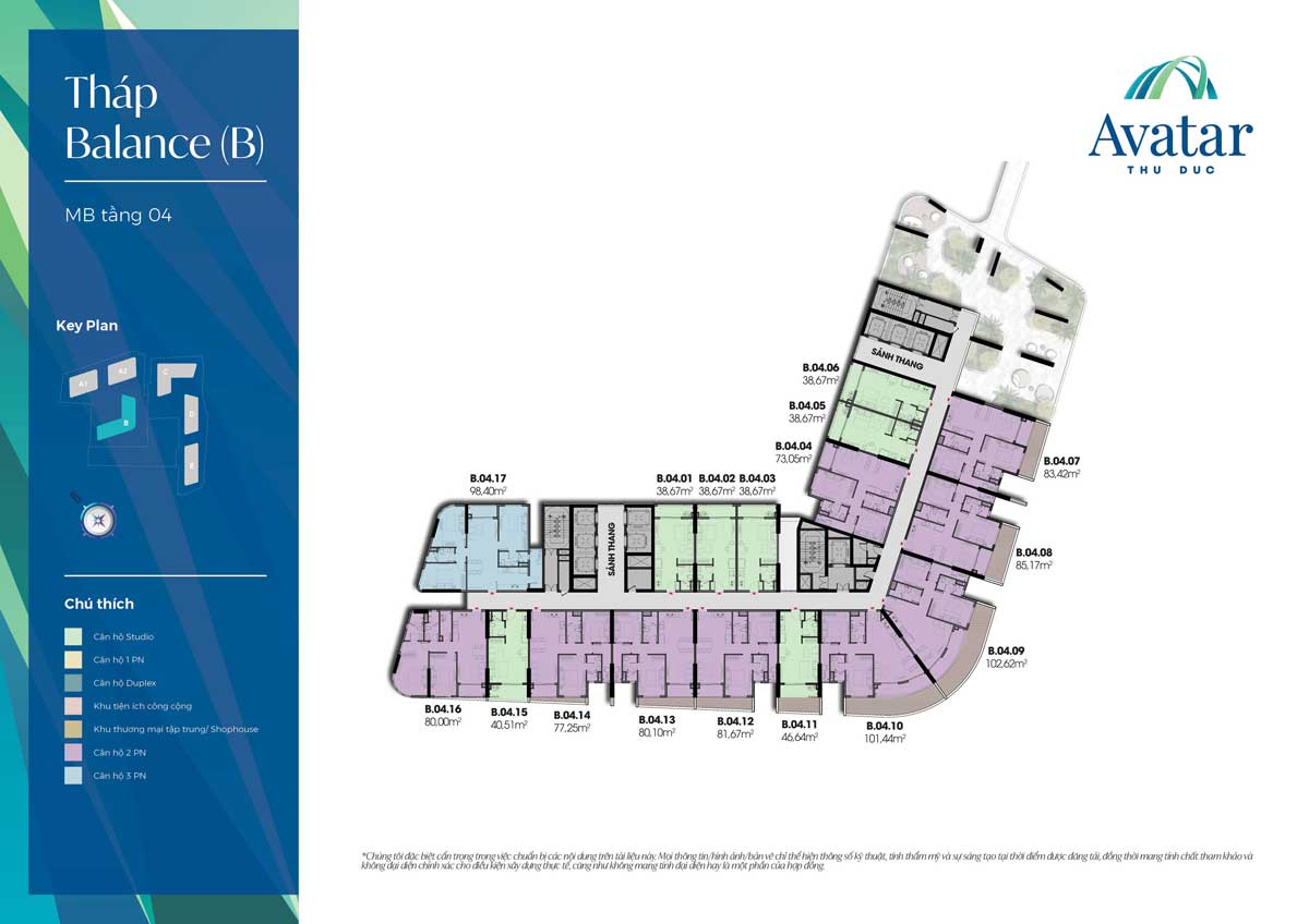 Mặt bằng Tầng 4 Tháp B-Balance Dự án Avatar Thủ Đức