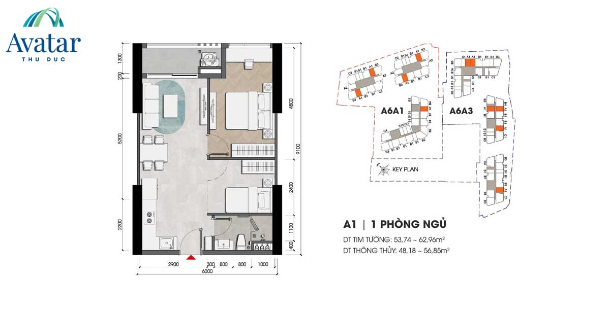 Thiết kế Căn hộ A1-1PN Avatar Thủ Đức