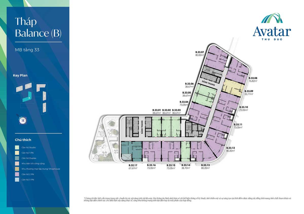 Mặt bằng Tầng 33 Tháp B-Balance Dự án Avatar Thủ Đức