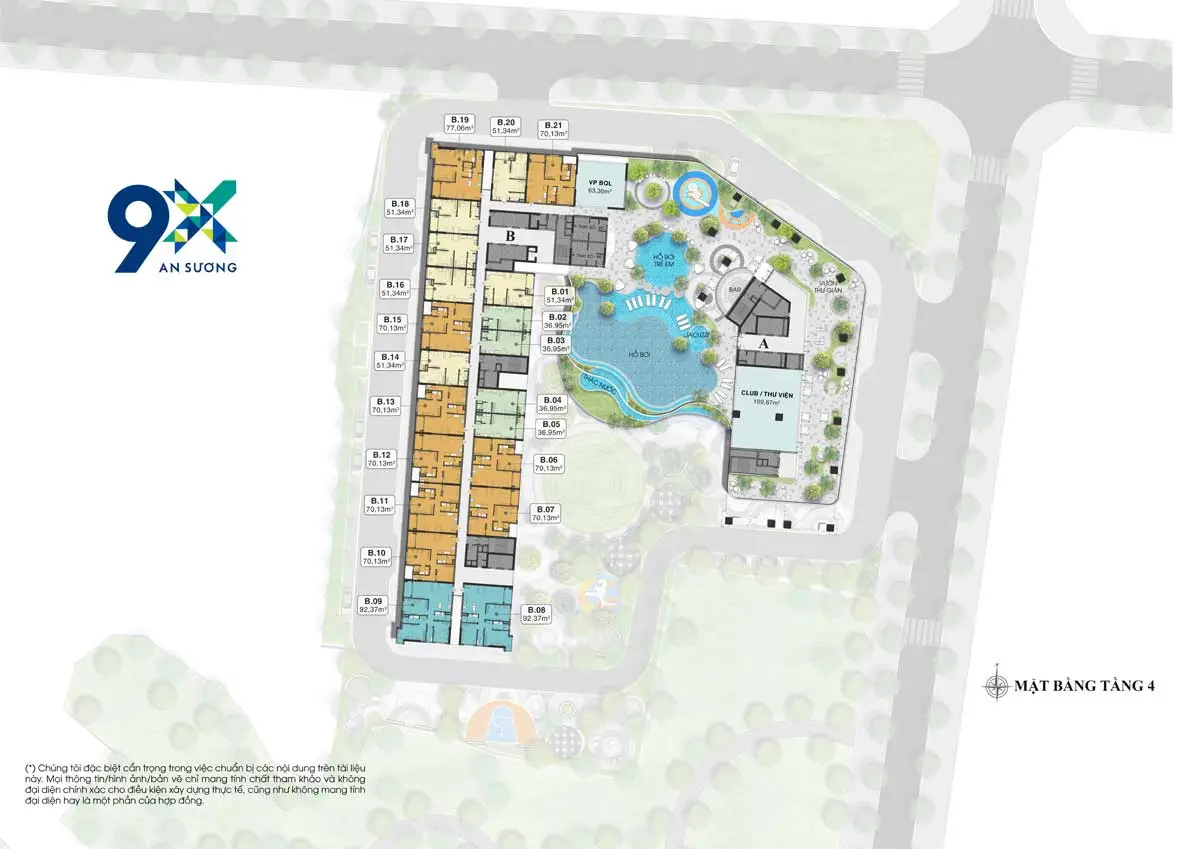 9X An Sương 16 Mặt bằng Tầng 4 Dự án Căn hộ 9X An Sương Hóc Môn