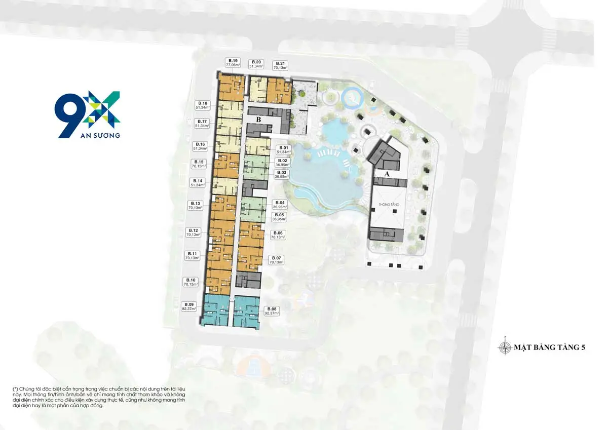 9X An Sương 17 Mặt bằng Tầng 5 Dự án Căn hộ 9X An Sương Hóc Môn