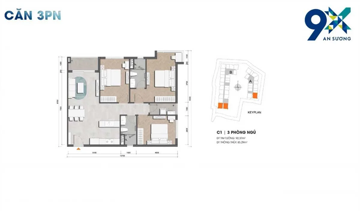 9X An Sương 25 Thiết kế Căn hộ 3 Phòng ngủ 9X An Sương Hóc Môn