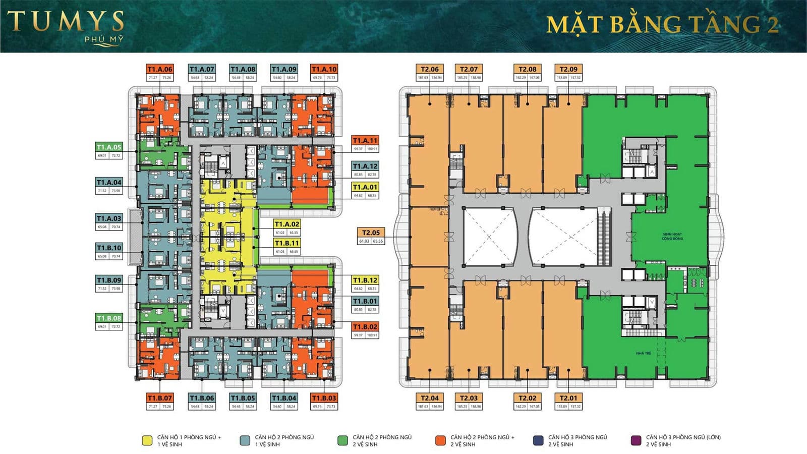 Mặt bằng Tầng 2 Dự án Căn hộ Tumys Phú Mỹ