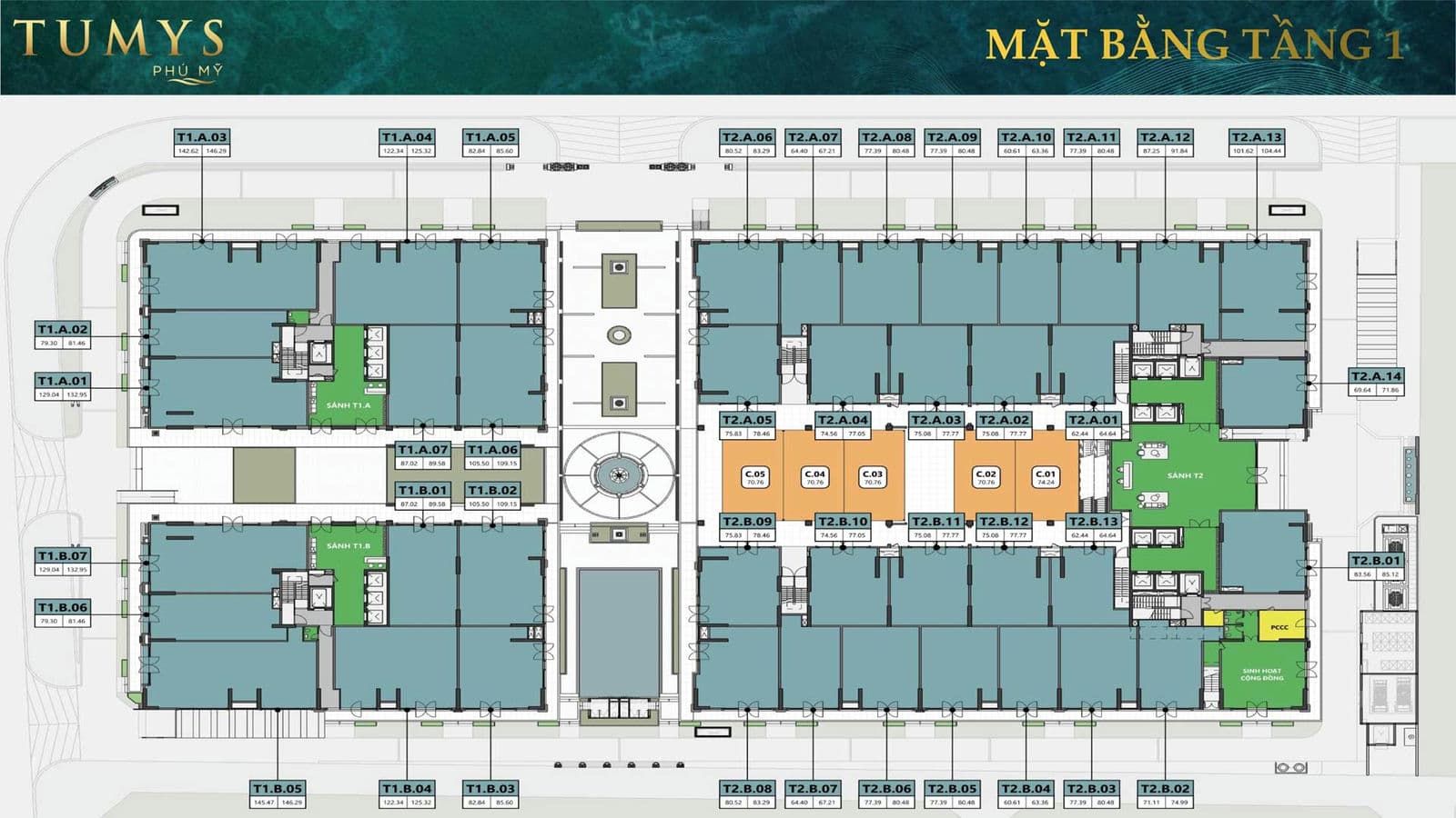 Mặt bằng Tầng 1 Dự án Căn hộ Tumys Phú Mỹ
