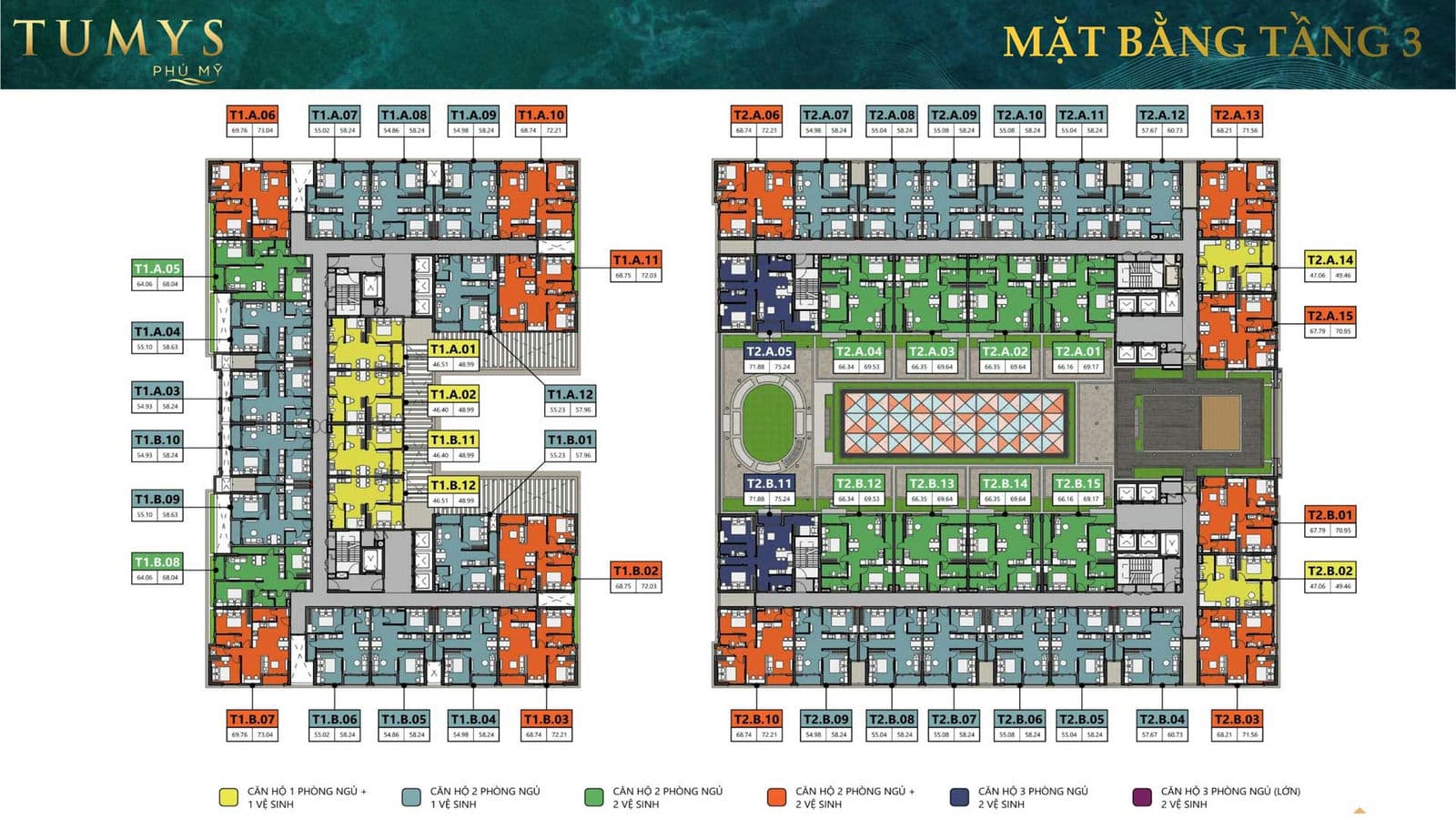 Mặt bằng Tầng 3 Dự án Căn hộ Tumys Phú Mỹ